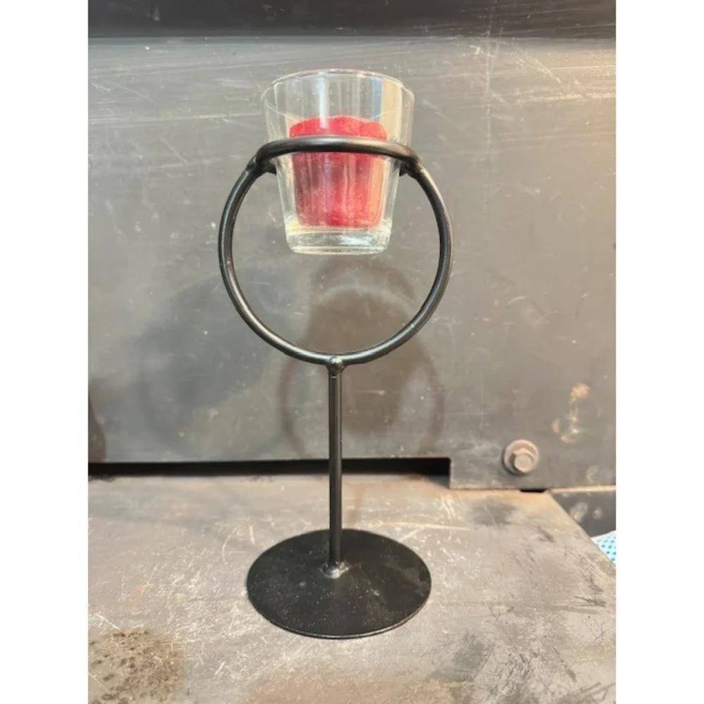 Modern Black Wrought Iron Votive Candle Holder Geometric Circle Pedestal‎ Stand